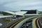 TWA Hotel exteriors at the landmark TWA Flight Center building designed by Eero Saarinen at the JFK International Airport in NY