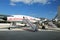 TWA Hotel`s 1958 Lockheed Constellation airplane in front of the landmark TWA Flight Center building designed by Eero Saarinen