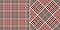 Tweed check plaid pattern in black, red, off white for scarf, bandana, dress, skirt, jacket. Seamless houndstooth tartan.