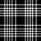Tweed plaid pattern in black and white. Seamless pixel textured asymmetric houndstooth check vector for jacket, coat, skirt, dress