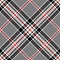 Tweed plaid pattern vector. Seamless geometric design. Glen fabric texture in black, red, and white.