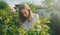 Tween girl collects red currants