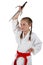 Tweenage girl going karate