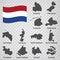 Twelve Maps  Provinces of Netherlands - alphabetical order with name. Every single map of  Province are listed and isolated with w