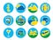 Twelve round icons for a travel
