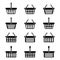 Twelve silhouettes of shopping baskets icons