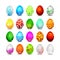 Twenty color easter eggs on white background