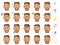 Twenty different facial expressions of a brown skin man