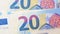 Twenty euro background. Close up on Many euro money bills. EU money banknotes. Money or European union currency concept