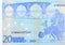 Twenty euro banknote macro fragment, back side.