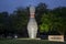 Twenty-feet-high metallic bowling pin sculpture outside the International Bowling Museum and Hall of Fame in Arlington, Texas.