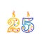 Twenty five years anniversary, 25 number shaped birthday candle with fire on white
