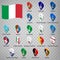 Twenty flags of Italy  - alphabetical order with name.  Set of 3d geolocation signs like flags regions of Italy. Twenty geolocatio