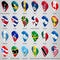 Twenty four Flags of American countries - alphabetical order with name.  Set of 3d geolocation signs like national flags of North