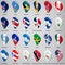 Twenty four Flags of American countries - alphabetical order with name.  Set of 3d geolocation signs like national flags of North