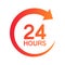 Twenty four hour with arrow loop icon, 24 hours cyclic sign, Opened order execution or delivery, All day business and service