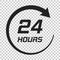 Twenty four hour clock icon in flat style. 24/7 service time ill
