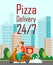 Twenty Four Hours Pizza Delivery Cartoon Flyer