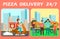 Twenty Four Hours Pizza Delivery Vector Web Banner