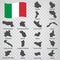 Twenty Maps regionÑ– of Italy - alphabetical order with name. Every single map of region are listed and isolated with wordings