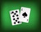 Twenty one points blackjack combination on green casino background. Vector gambling illustration.