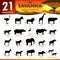 Twenty one Savanna animal silhouettes