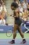 Twenty one times Grand Slam champion Serena Williams in action during her quarterfinal match against Venus Williams