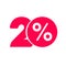 Twenty percent off discount or offer label vector promotion, flat red number 20 with price save percentage sign icon or