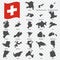 Twenty six Maps Regions of Switzerland- alphabetical order with name. Every single map of Canton are listed and isolated with word