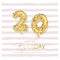 Twenty years old birthday card template. Balloon gold glitter numbers. Vector