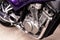 The twice engine of a sports motorcycle close-up