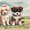 Twice the Fun - Cute Watercolor Pair of Puppies