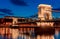 Twilight in Budapest, the Chain Bridge over the Danube, the reflection of night lights on the water