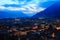 Twilight cityscape of Bellinzona