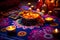 Twilight Diwali Celebration with Colorful Rangoli and Festive Sweets