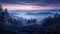 At twilight, the foggy pine forests are nature\\\'s lullaby, with the sun\\\'s serene serenade.