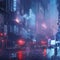 twilight in a futuristic city, evening metropolis, image in blue tones, AI