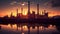Twilight Glow Oil Refinery Plant Illuminating the Desert, Powering the Crude Oil Industry. created with Generative AI