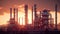 Twilight Glow Oil Refinery Plant Illuminating the Desert, Powering the Crude Oil Industry. created with Generative AI