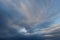 Twilight light of a skylight in dark blue clouds sky