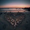 Twilight Love Circle: Heart-Shaped Stones on Beach
