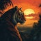 Twilight Majesty: Majestic Tiger in Jungle at Sunset\\\