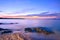 Twilight Mist Sea with rocks in Samila Beach, Songkhla.