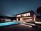 Twilight Oasis: A Glimpse into Illuminated Modern Living by the Pool