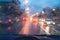 Twilight rain Drizzle on the windshield captured in the evening