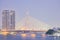 Twilight of Rama 8 bridge Chao Phraya river, the famous landmark