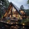 Twilight\\\'s Serene A-frame Retreat Amidst Lush Forest