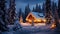 Twilight\\\'s Winter Retreat: Cabin Amidst Snowy Pines