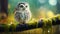 Twilight Sentinel: Majestic Owl overlooking the forest at sunset. Generative AI