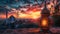 Twilight Serenade, A Lantern\\\'s Glow Amidst a Dreamy Sunset Sky